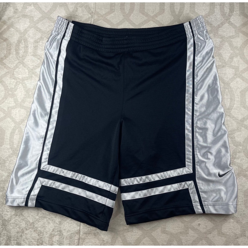 Nike Basketball Shorts Mens XL Black Silver Striped Mesh Athletic Gym Activewear